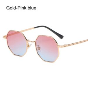 Gold-Pink blue Square Sunglasses